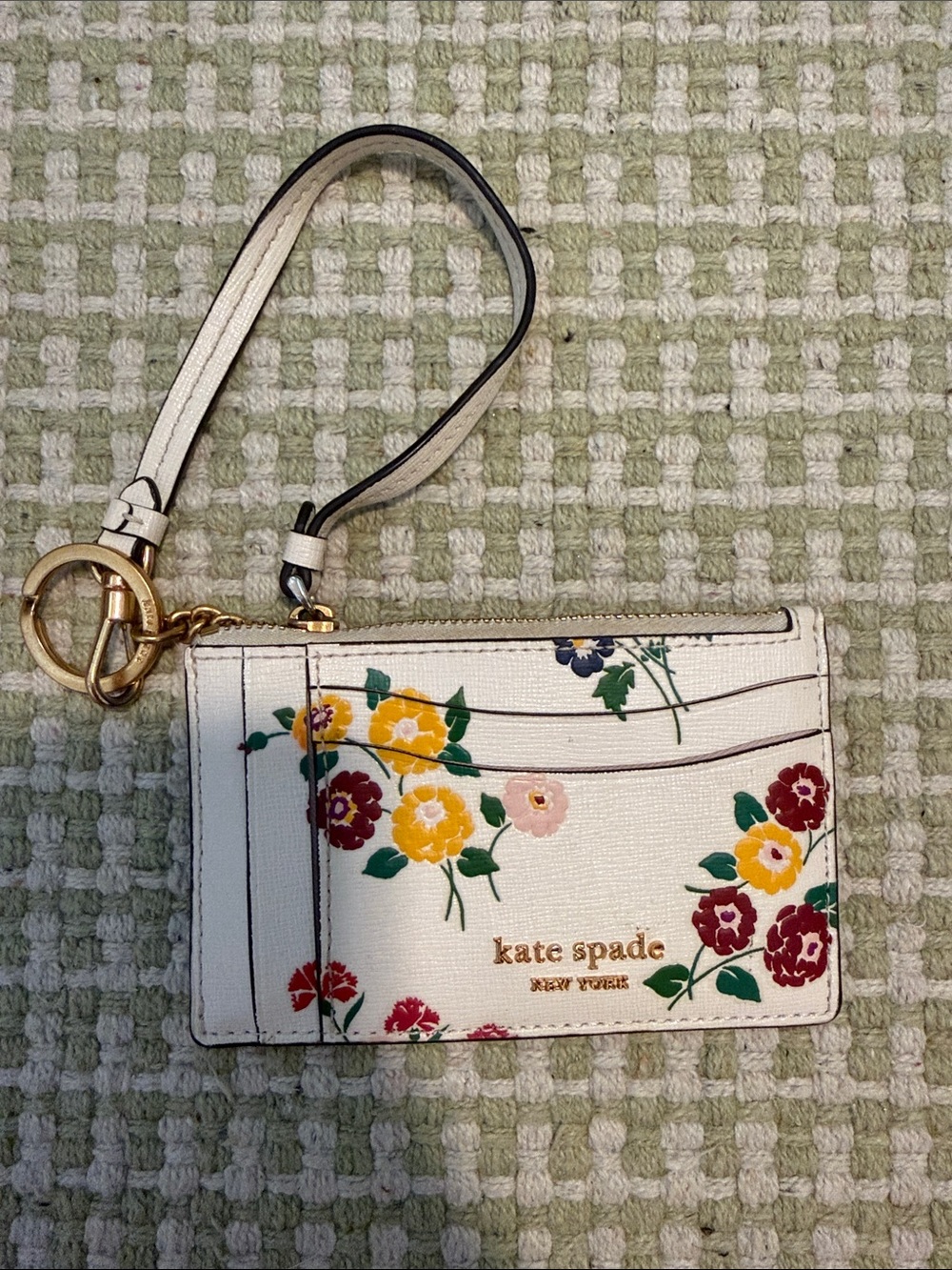 kate spade Cream Floral Wristlet Card Case with Gold Hardware